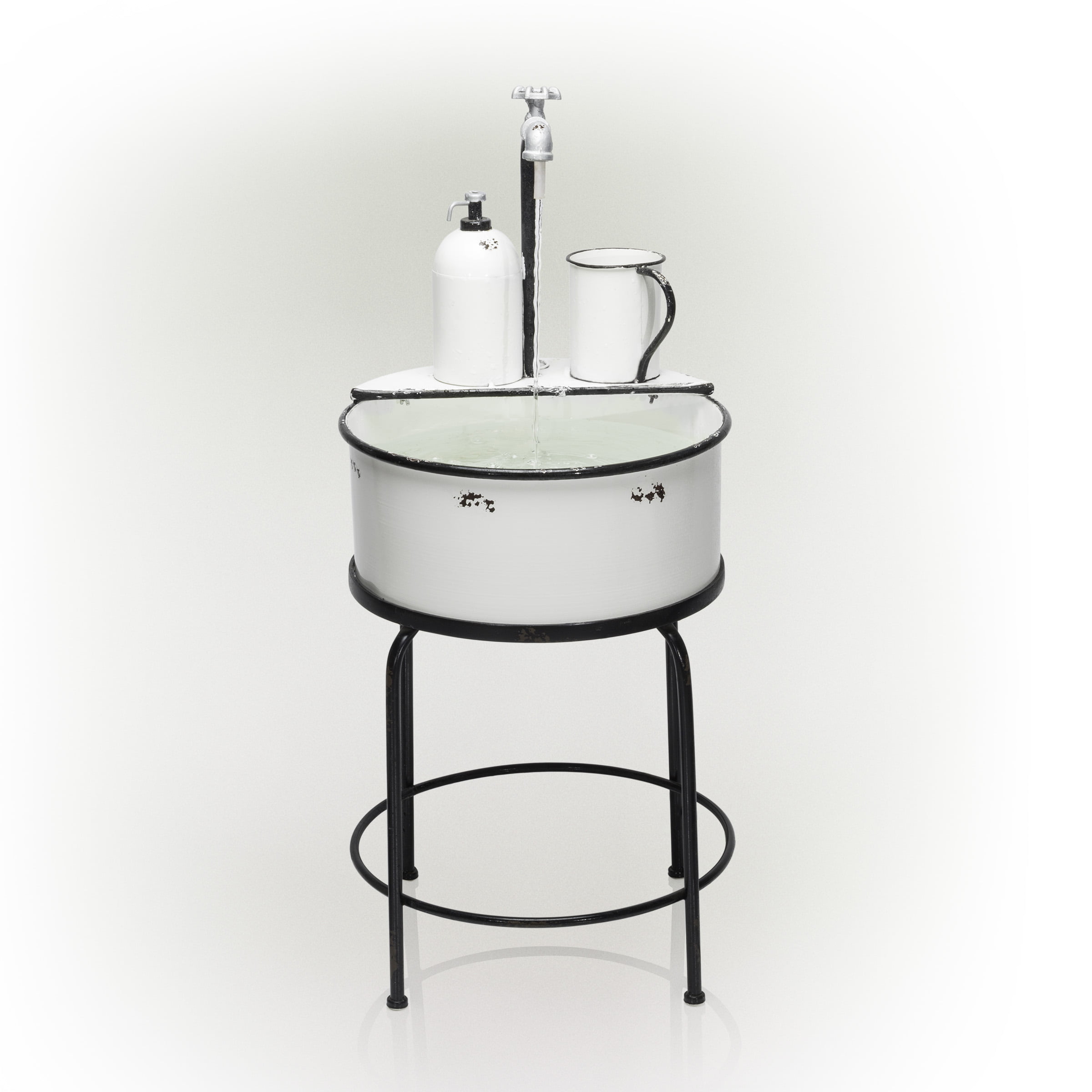 Alpine Corporation Antique Vintage Sink Metal Fountain & Stand. 34 Inch Tall