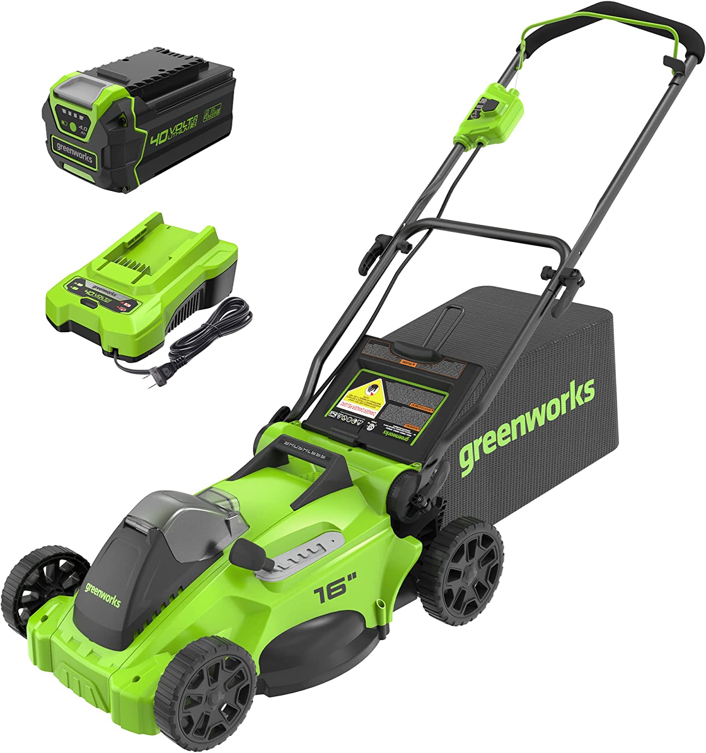 Greenworks 40V 16″ TruBrushless™ Cordless Lawn Mower (Push Button Start / Up To 45 Minutes Runtime). 4.0Ah Battery and Charger Included