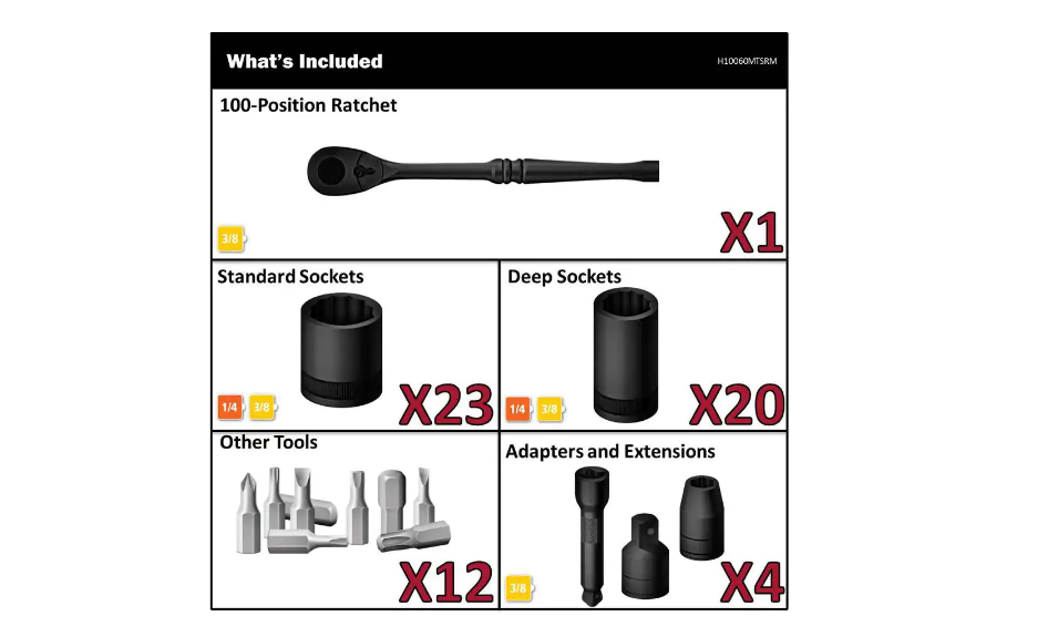 Husky H10060MTSRM 3/8 in. Drive 100-Position Universal SAE and Metric Mechanics Tool Set (60-Piece)
