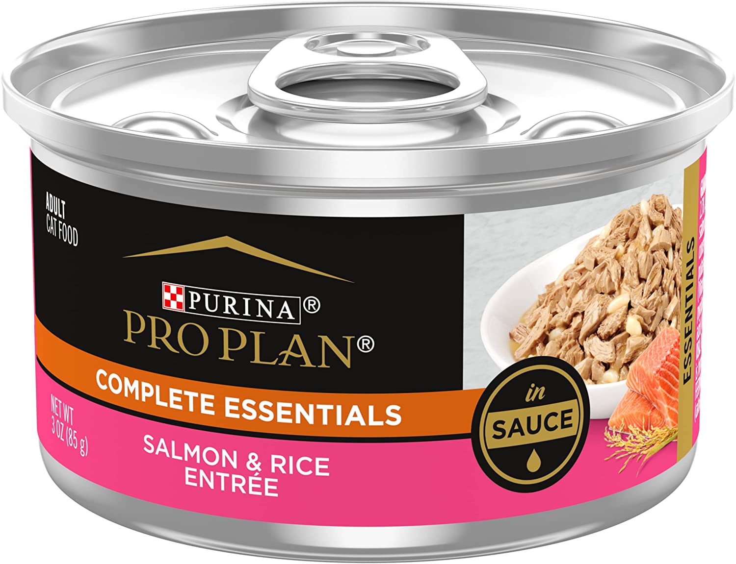 Purina Pro Plan Gravy. Pate. High Protein Wet Cat Food. COMPLETE ESSENTIALS Salmon Rice Entree in Sauce - (24) 3 oz. Pull-Top Cans