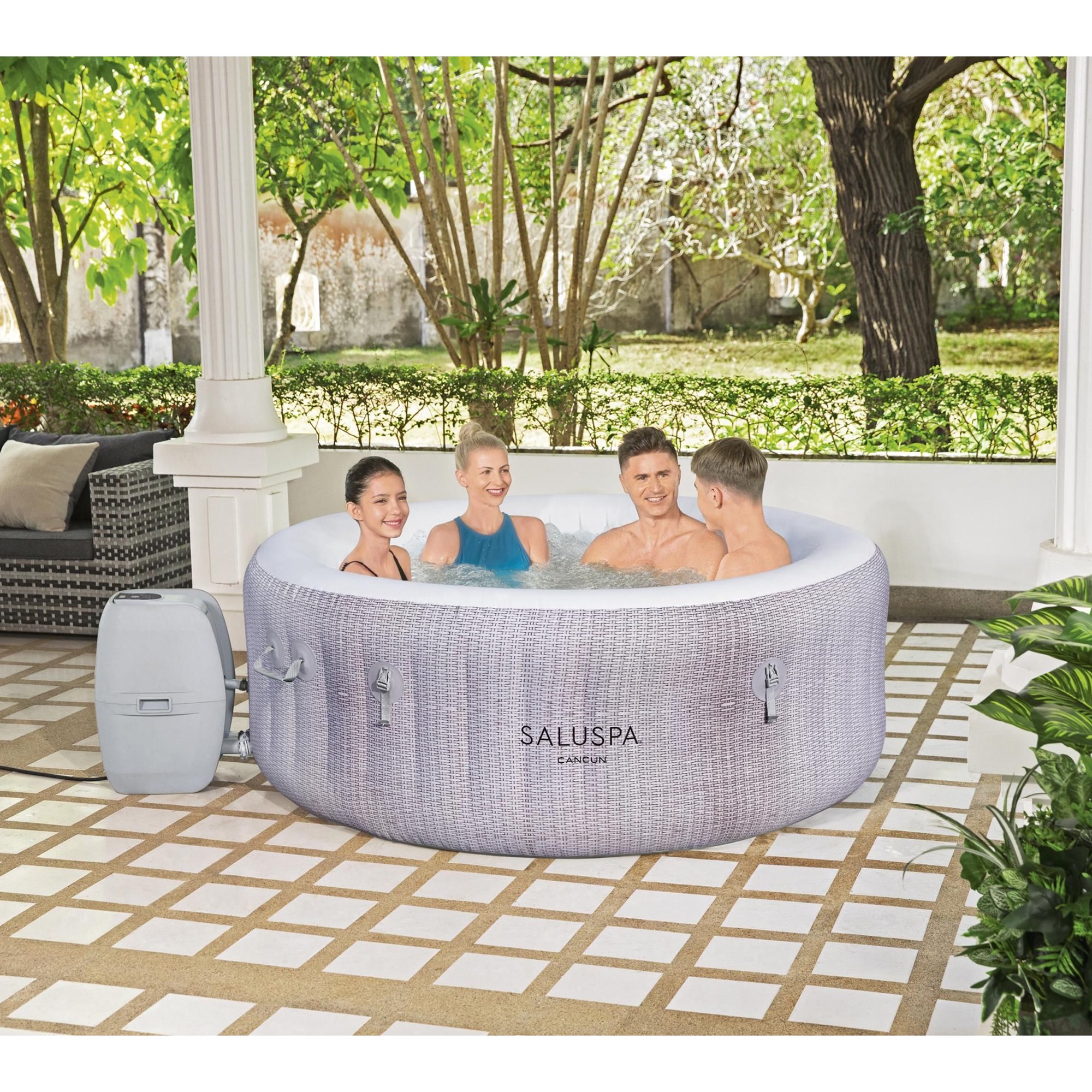 Bestway Cancun SaluSpa 4 Person Inflatable Round Hot Tub with 120 AirJets