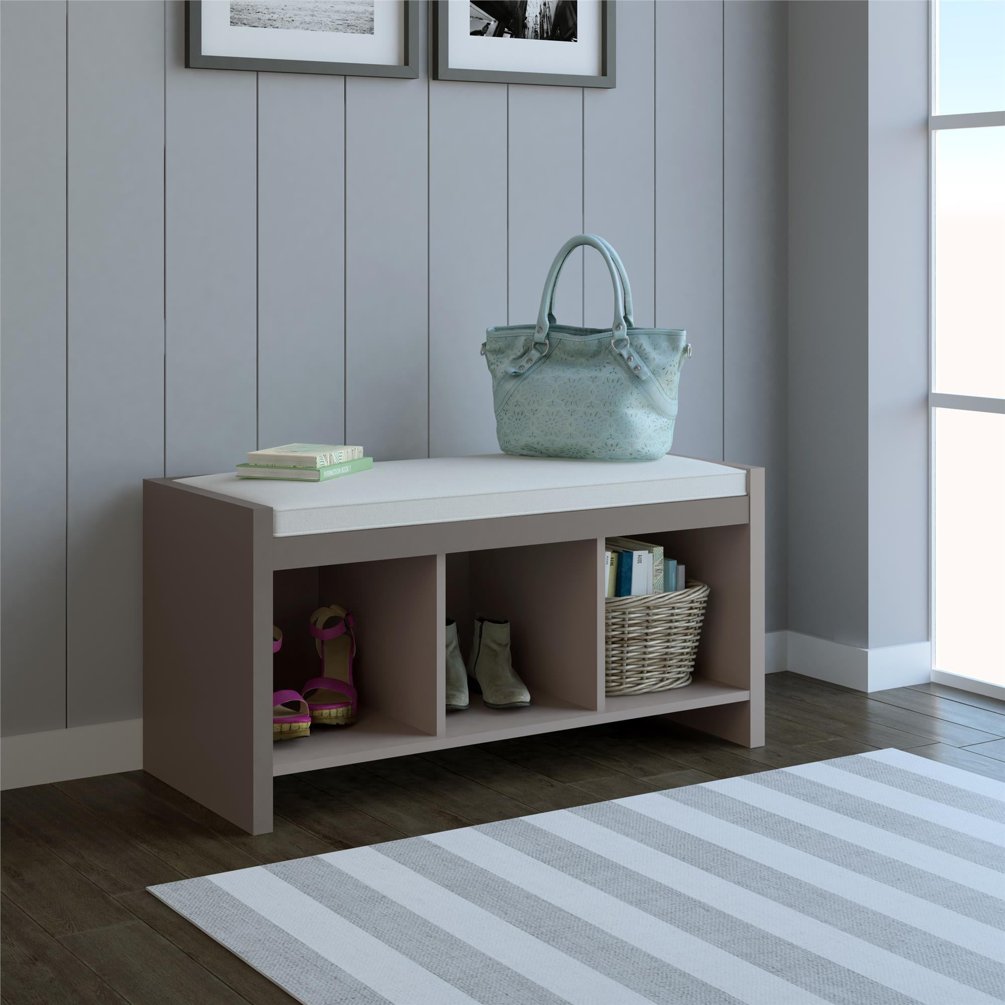 Ameriwood Home Collingwood Entryway Storage Bench with Cushion. Taupe