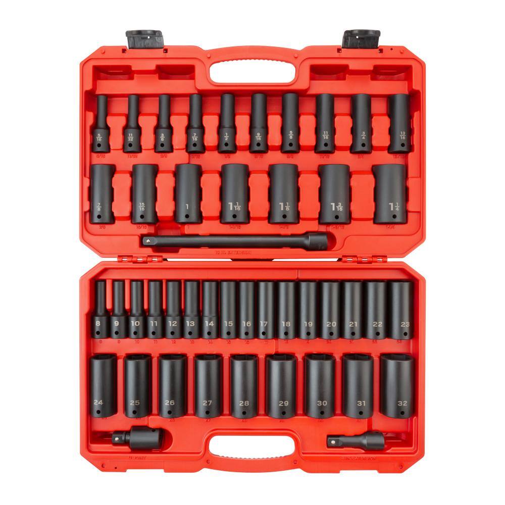 TEKTON SID92404 1/2 in. Drive Deep 6-Point Impact Socket Set. 45-Piece (5/16 - 1-1/4 in.. 8 mm - 32 mm)