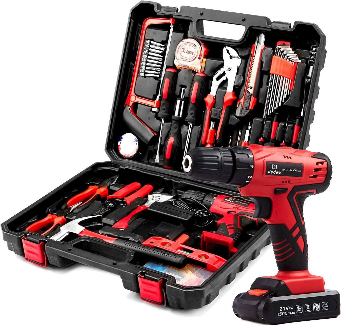 DD dedeo Tool Set with Drill. Cordless Hammer Drill Tool Kit 110Pcs Household Power Tools Drill Set with 21V Li-Ion Battery & Charger for Home Tool Kit