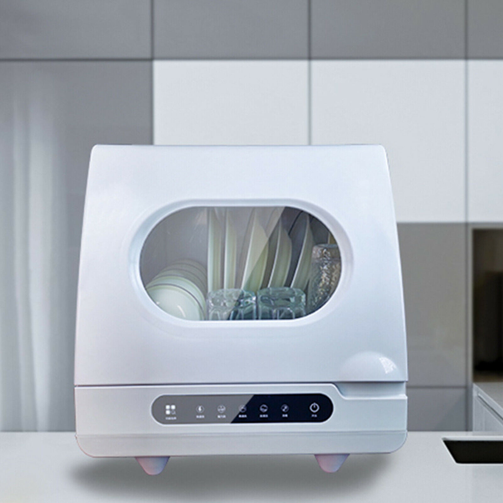 OUKANING 1200W Portable Countertop Electric Dishwasher. 5 Washing Mode 2-6 Sets Capacity 110V