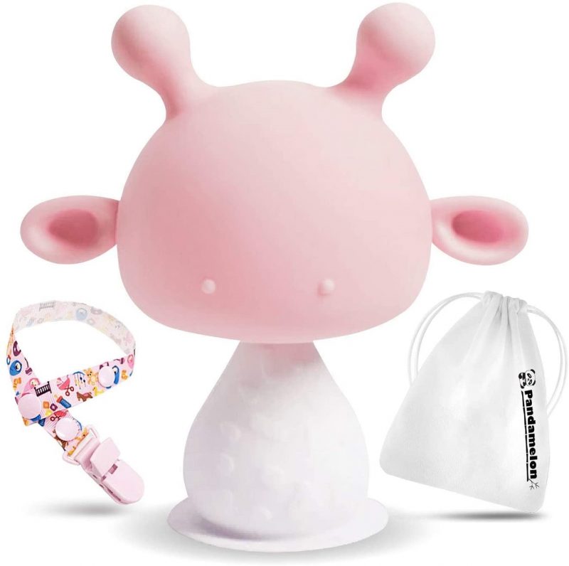 Pandamelon Silicone Baby Teething Toys Rattling. Mushroom Teether. Pink