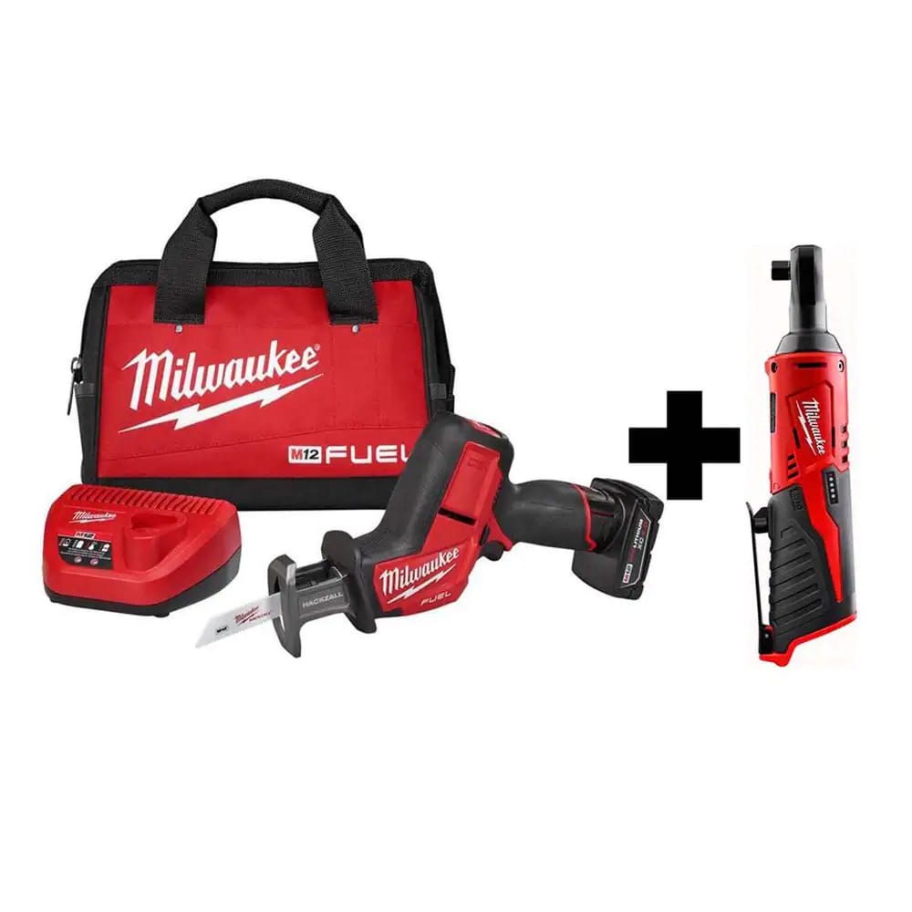 Milwaukee 2520-20 M12 FUEL 12-Volt Lithium-Ion Brushless Cordless HACKZALL Reciprocating Saw Kit W/ M12 3/8 in. Ratchet