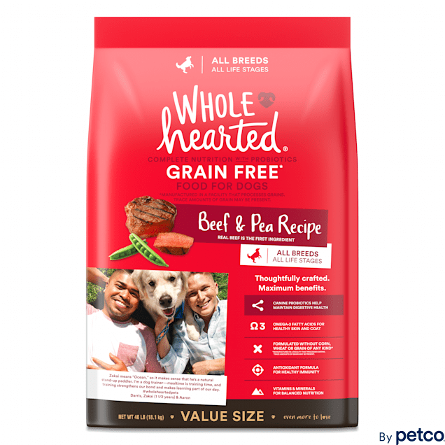 WholeHearted Grain Free All Life Stages Beef & Pea Formula Dry Dog Food. 40 lbs.