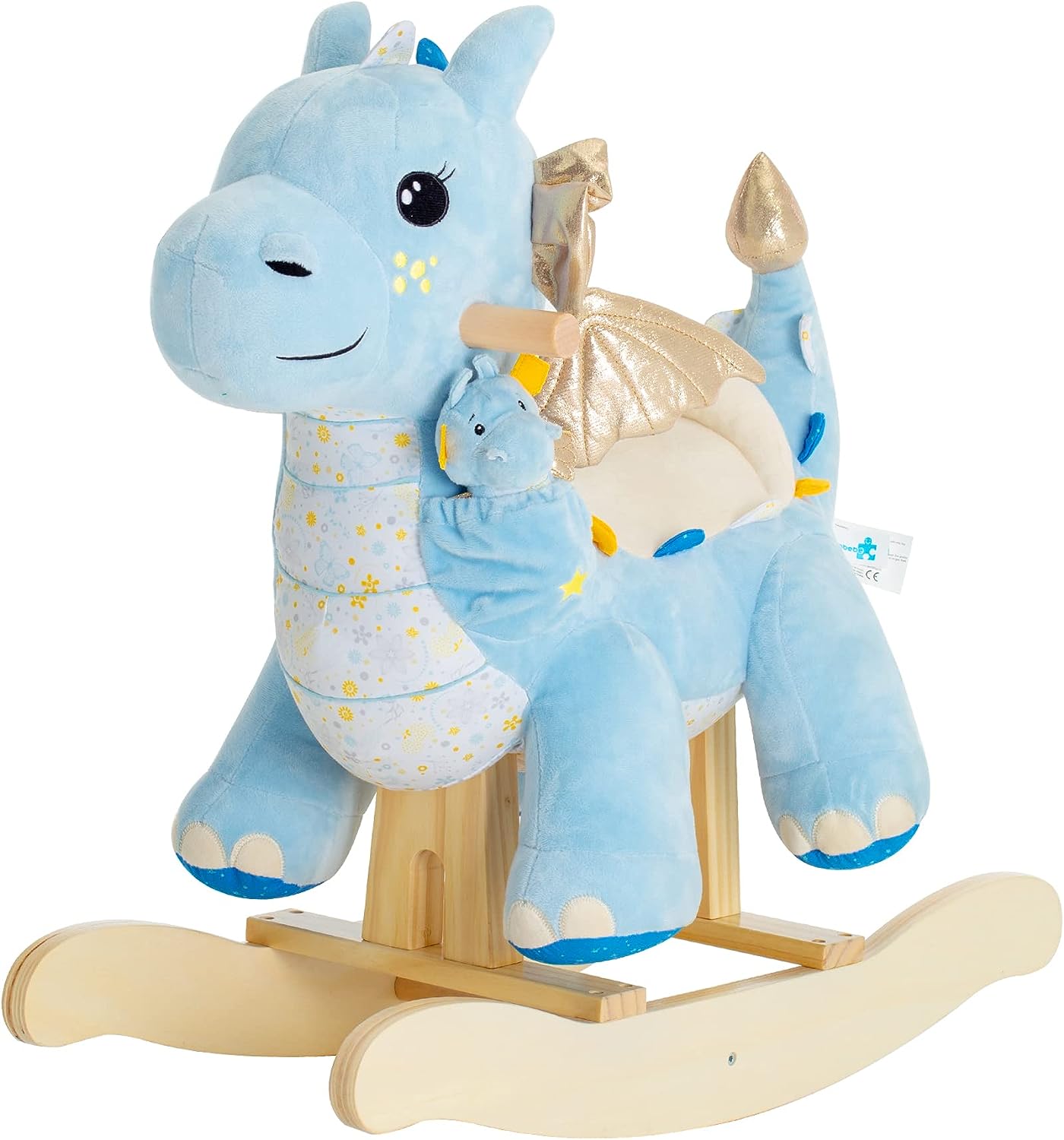 labebe Baby Rocking Horse Dragon Blue. Kids Plush Rocking Toy Stuffed Animal Rocker for 12 Months+. 1-3 Years Old Toddler Wooden Ride On Toys. Dinosaur Rocking Horse Teal Infant Girl&Boy (Blue)