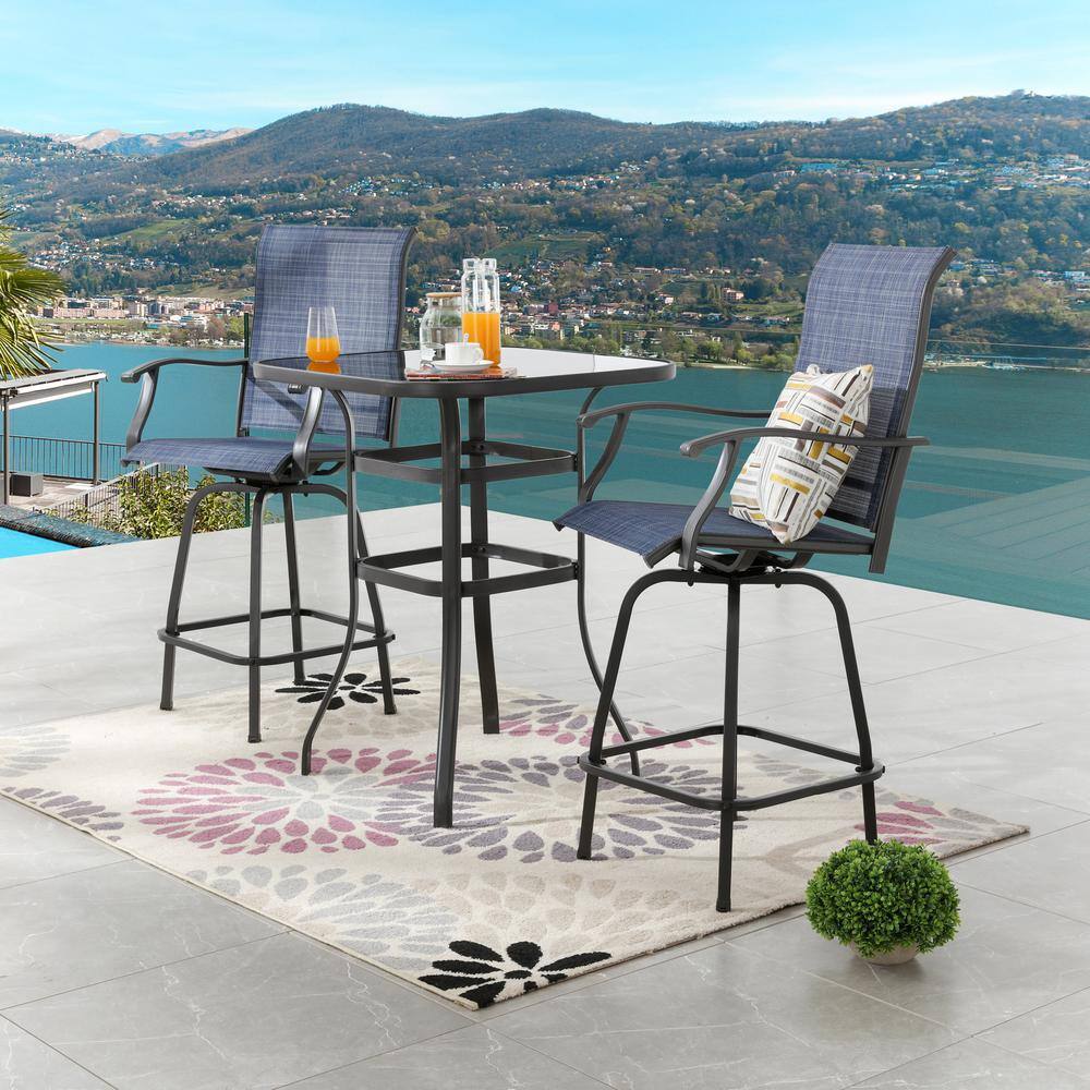 Patio Festival  Blue 3-Piece Outdoor Sling Square Bar Height Outdoor Bistro Set