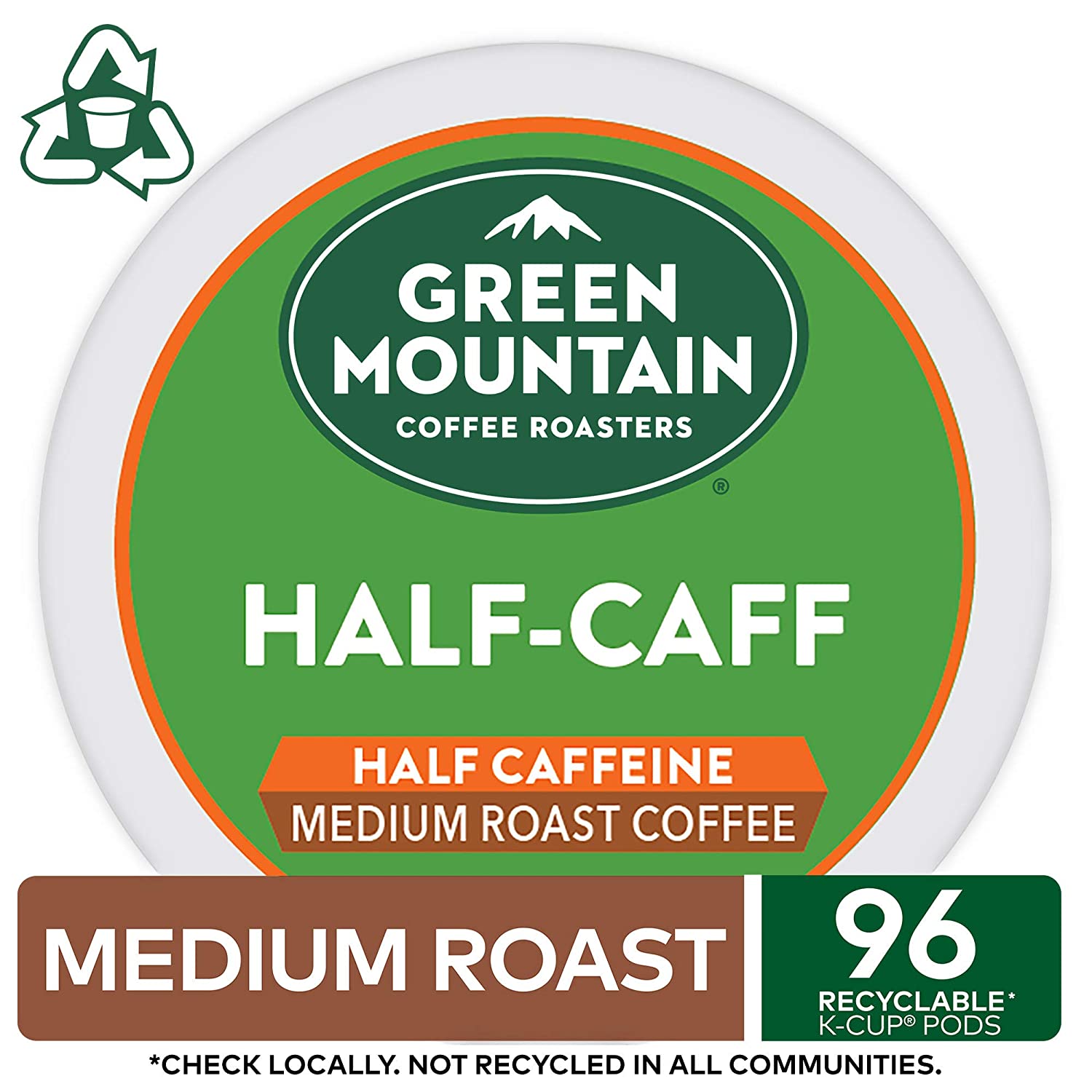 Green Mountain Coffee Roasters Half Caff. Single-Serve Keurig K-Cup Pods. Medium Roast Coffee. 96 Count
