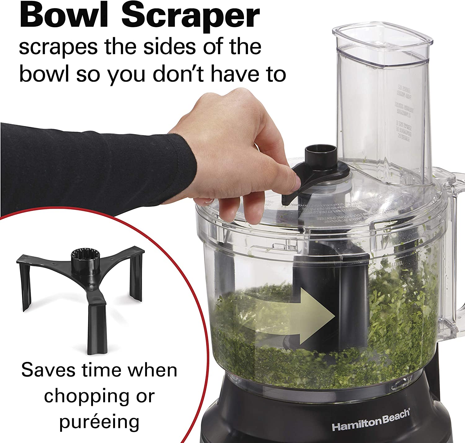 Hamilton Beach Food Processor & Vegetable Chopper for Slicing. Shredding. Mincing. and Puree. 10 Cups - Bowl Scraper. Stainless Steel
