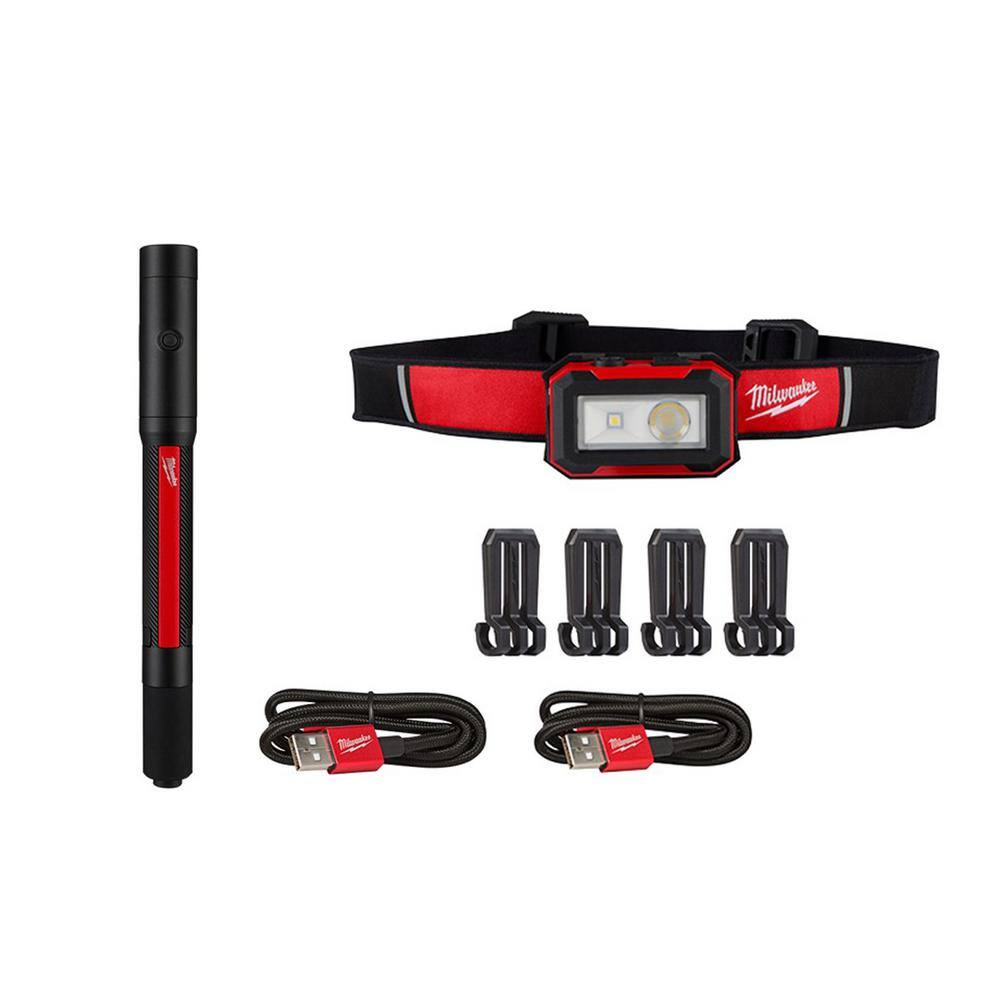 Milwaukee 2010R-2012R 250 Lumens Internal Rechargeable Penlight with Laser with 450 Lumens Internal Rechargeable Magnetic Headlamp/Task Light