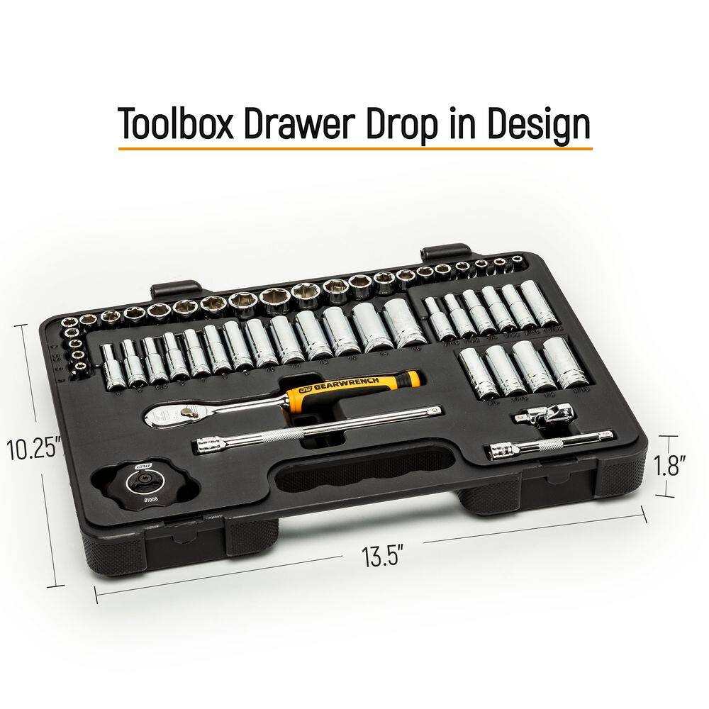 GEARWRENCH 1008066261 1/4 in. Drive 90-Tooth 6-Point Standard and Deep SAE/Metric Mechanics Tool Set (52-Piece)