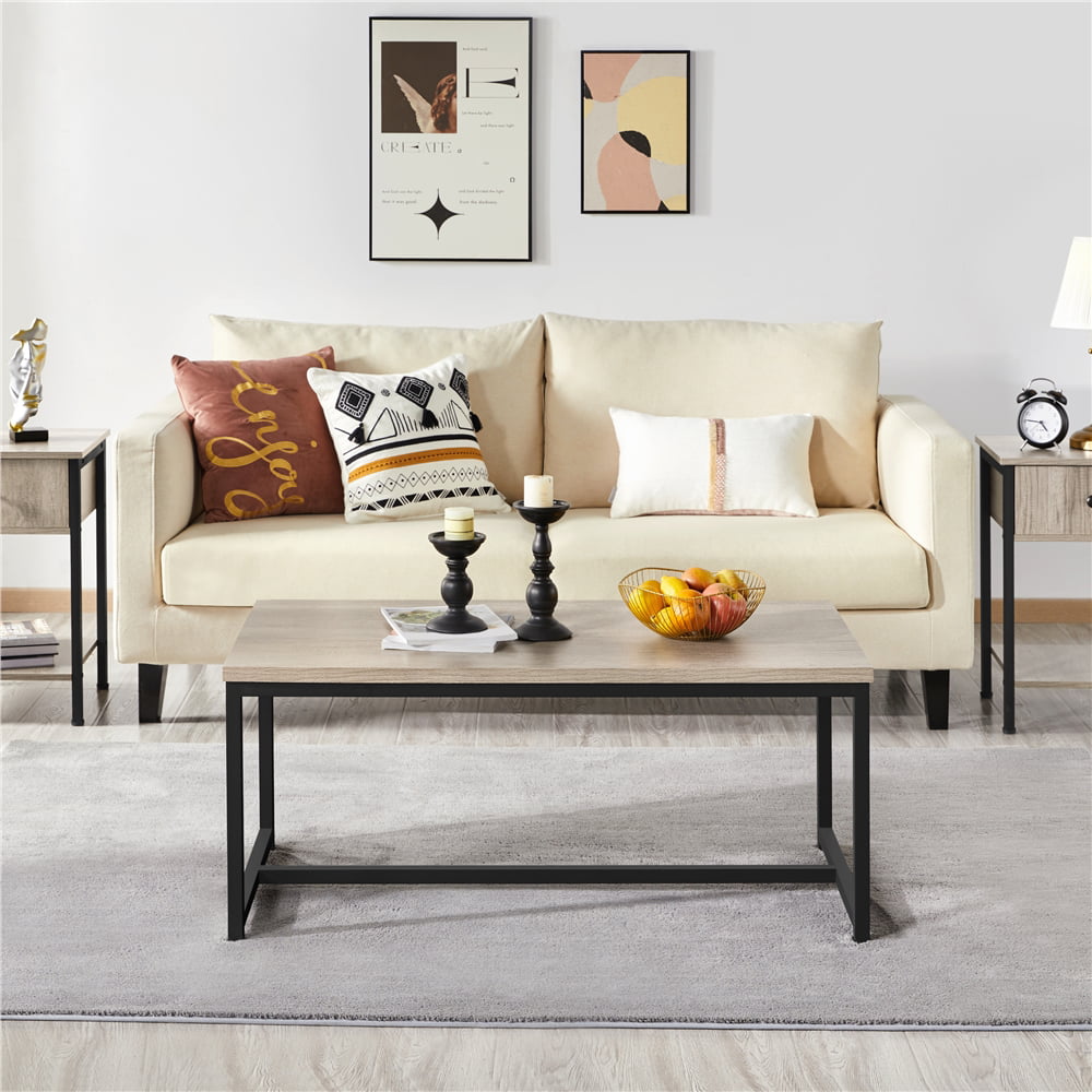 Alden Design Industrial Wood and Metal Coffee Table. Rustic Gray