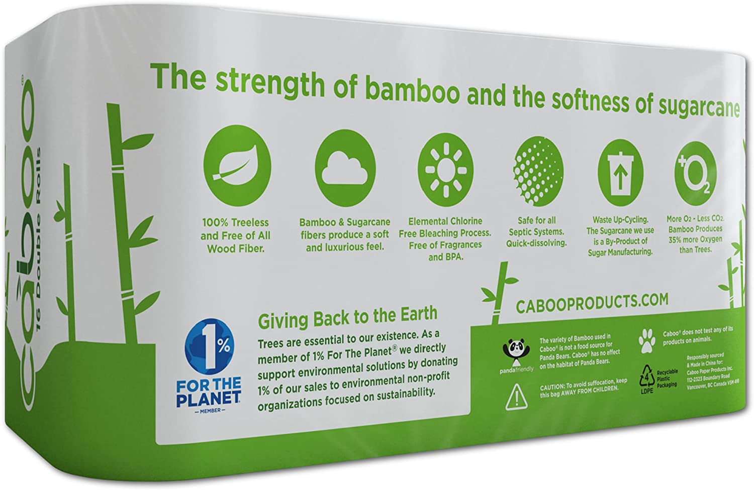 Caboo Tree-Free Bamboo Toilet Paper. Septic Safe Biodegradable Bath Tissue