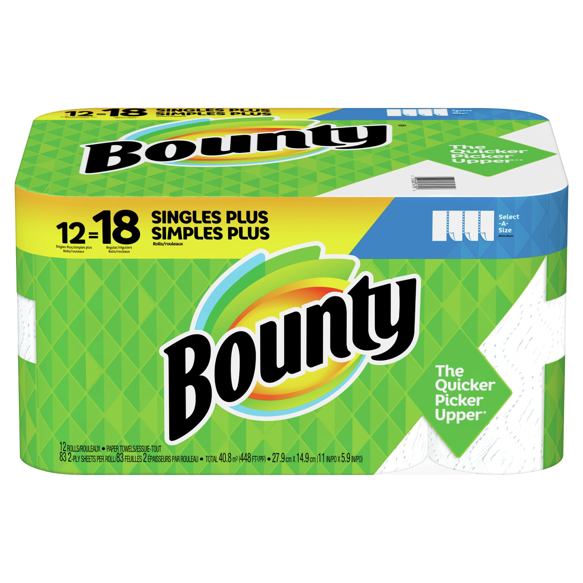 Bounty Select-A-Size 2-Ply Paper Towels. 11″ x 5-15/16″. White. Pack Of 12 Giant Rolls