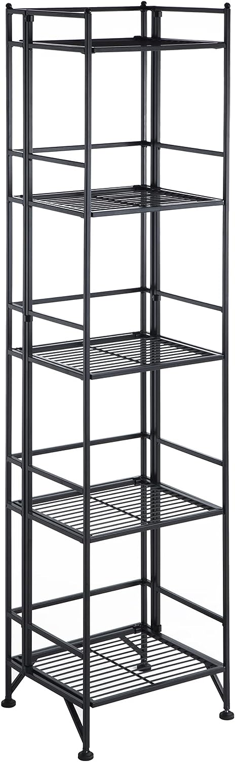Convenience Concepts Xtra Storage Shelves - 5-Tier Folding Metal Shelving. Modern Shelves for Storage and Display in Living Room. Bathroom. Office. Kitchen. Garage. Black