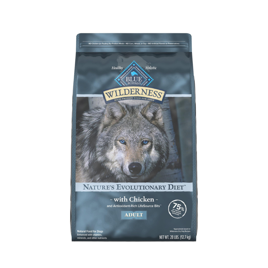 Blue Buffalo Wilderness High Protein Natural Adult Dry Dog Food plus Wholesome Grains. Chicken 28 lb bag