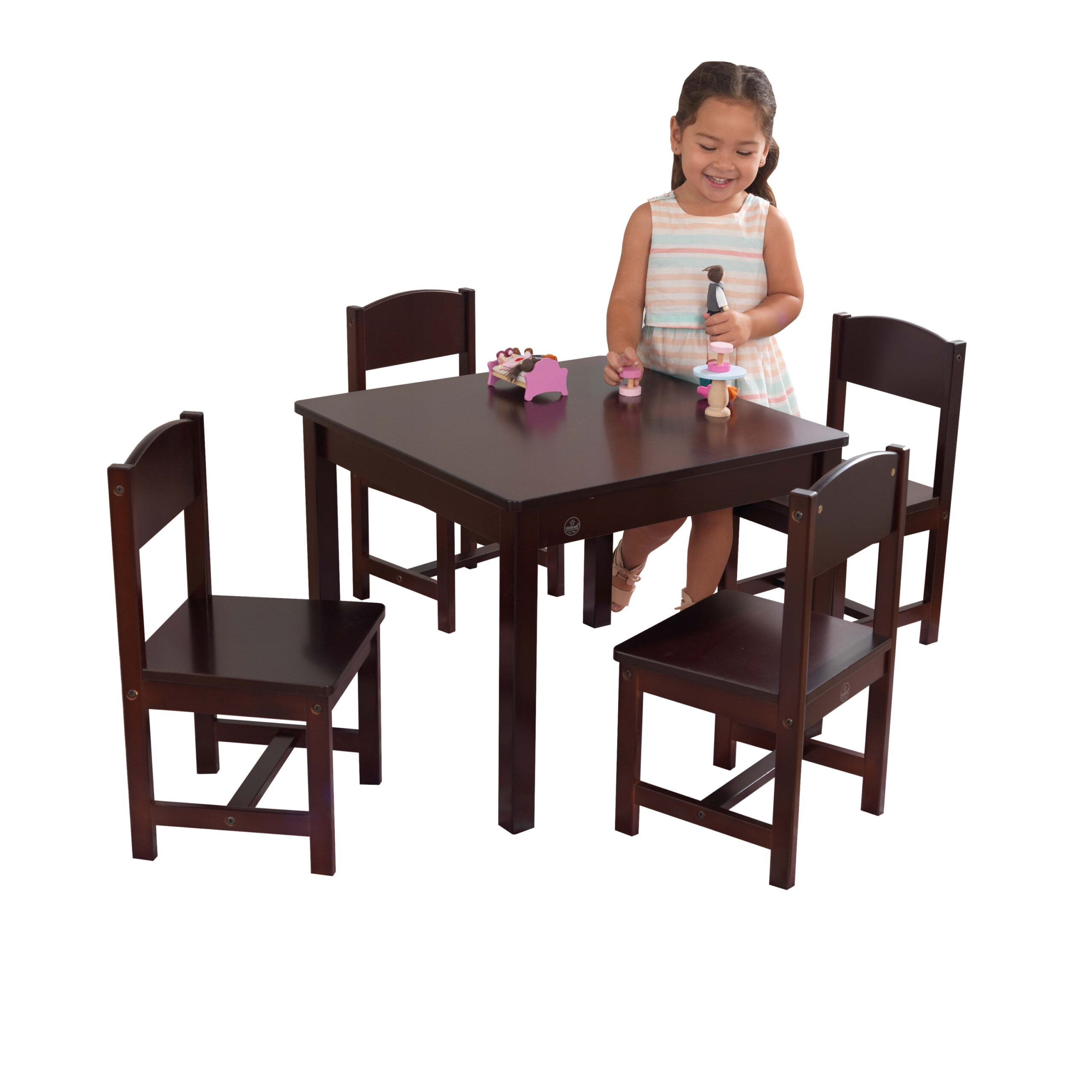 KidKraft Wooden Farmhouse Table & 4 Chair Set. Espresso