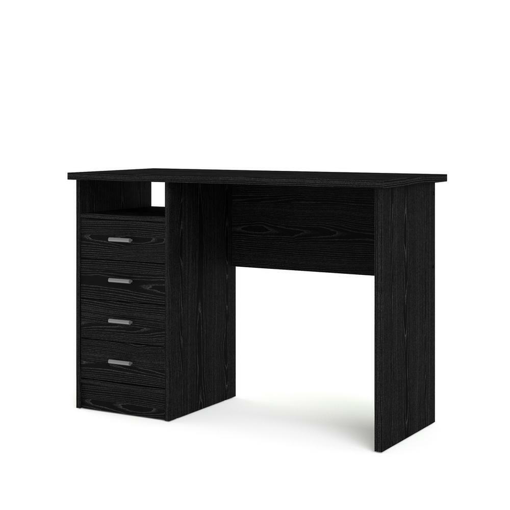Tvilum 80146P61 44 in. Rectangular Black Woodgrain 4 Drawer Writing Desk with Built-In Storage