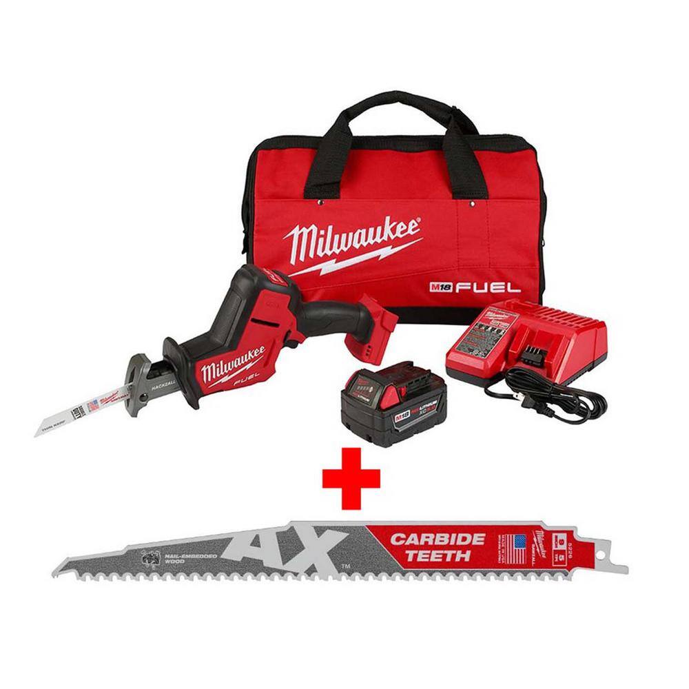 Milwaukee 2719-21-48-00-5226 M18 FUEL 18V Lithium-Ion Brushless Cordless HACKZALL Reciprocating Saw Kit with Carbide Teeth AX SAWZALL Blade