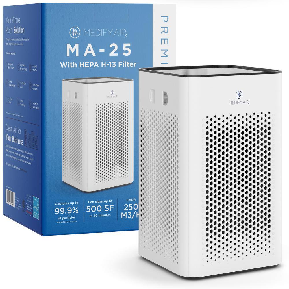 MEDIFY AIR MA-25-W1 Medify MA-25 Air Purifier with H13 True HEPA Filter : 500 sq ft Coverage : 99.9% Removal to 0.1 Microns : White. 1-Pack