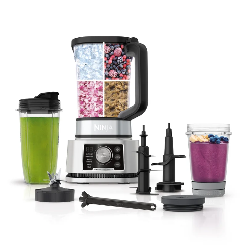 Ninja SS351 Foodi Power Blender & Processor System 1400 WP Smoothie Bowl Maker & Nutrient Extractor 6 Functions for Bowls. Spreads. Dough & More. smartTORQUE. 72-oz. Pitcher & To-Go Cups. Silver