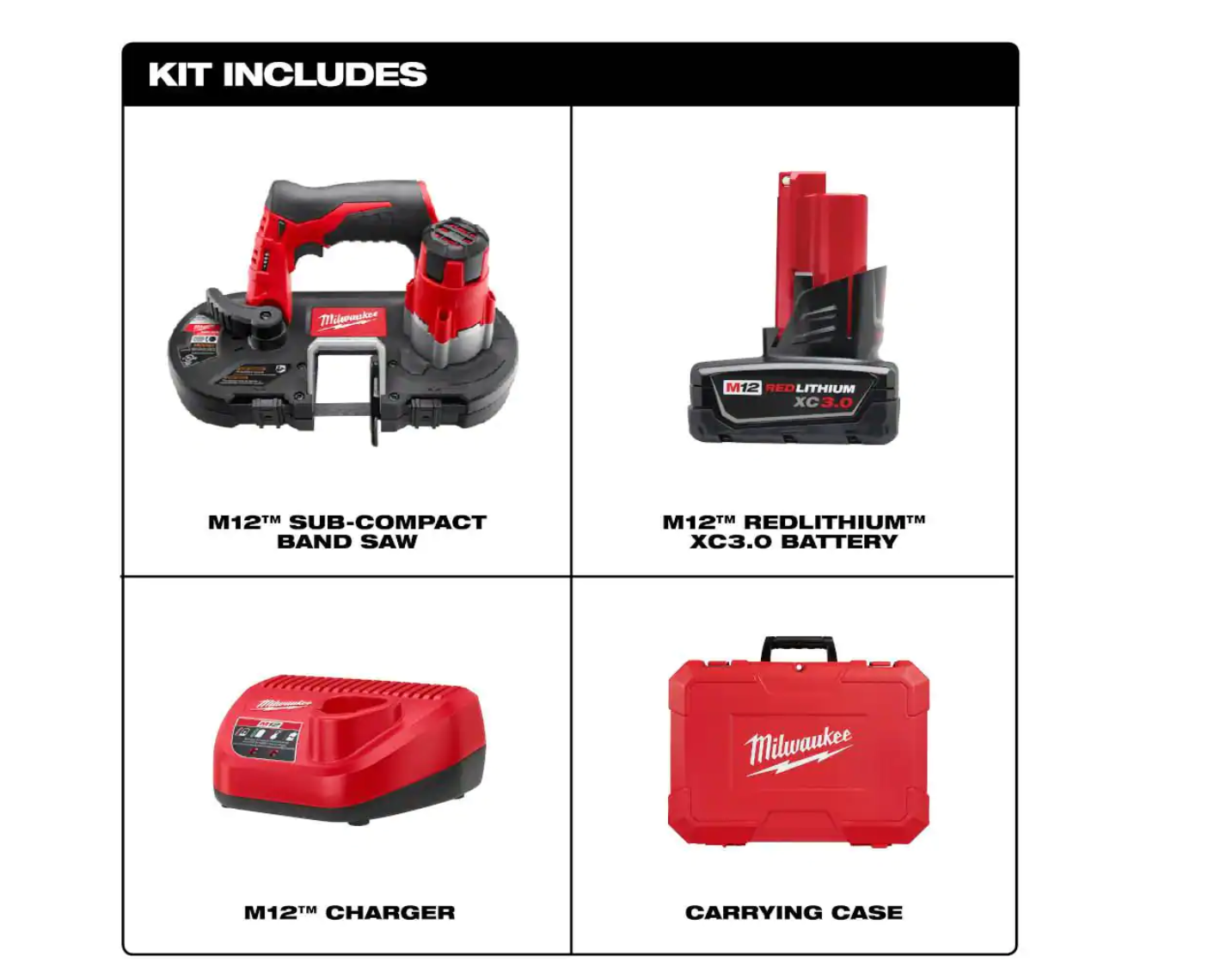Milwaukee 2429-21XC M12 12-Volt Lithium-Ion Cordless Sub-Compact Band Saw XC Kit with One 3.0h Battery. Charger and Hard Case