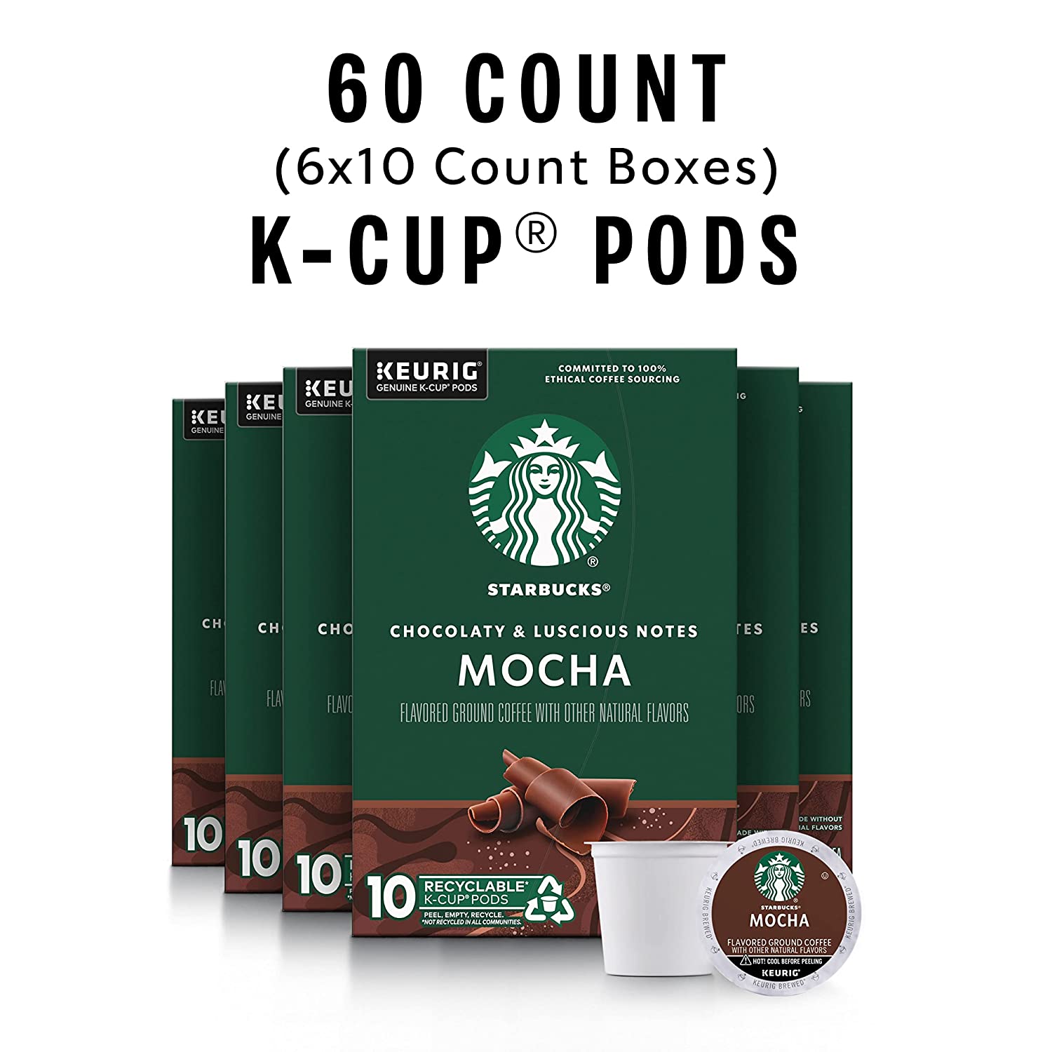 Starbucks Medium Roast K-Cup Coffee Pods. Mocha for Keurig Brewers. 6 boxes (60 pods total)