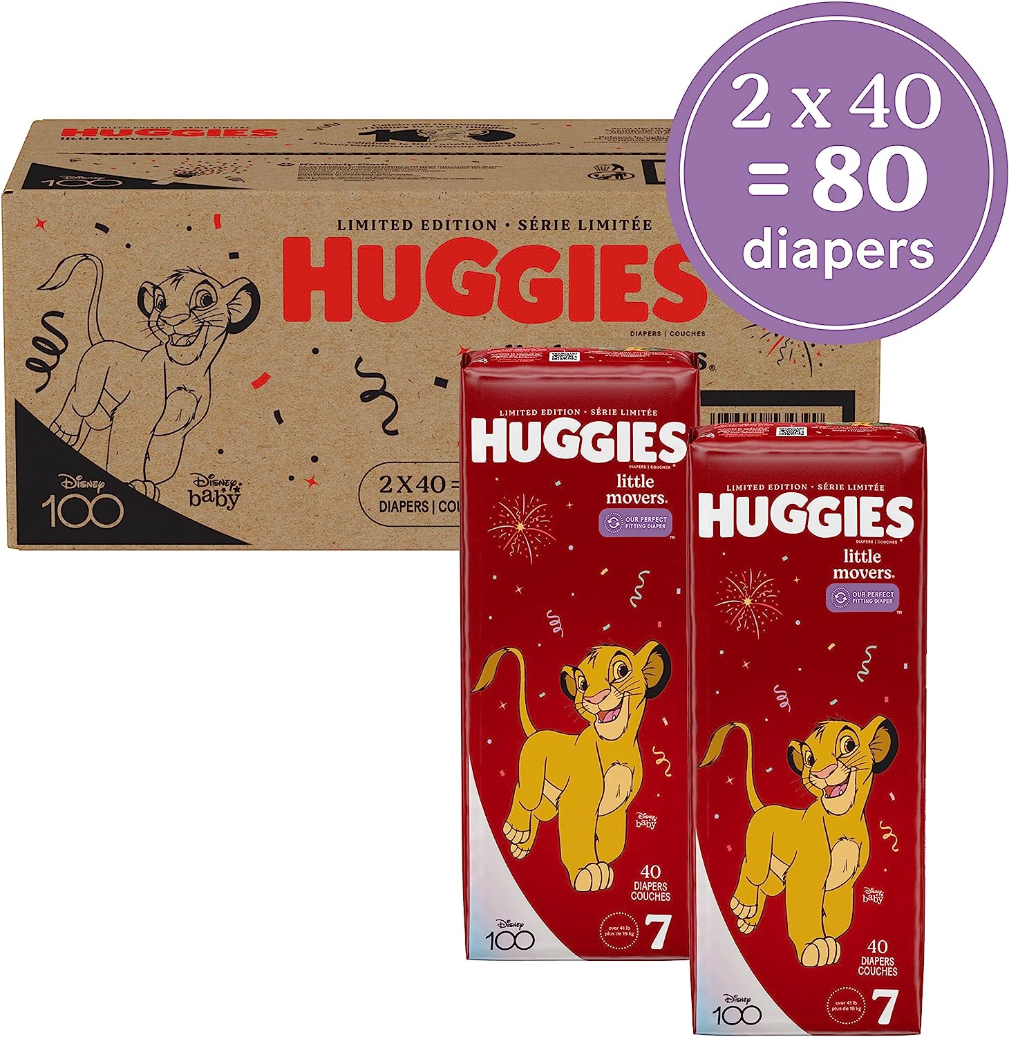Huggies Little Movers Baby Diapers. Size 7 (41+ lbs). 80 Ct