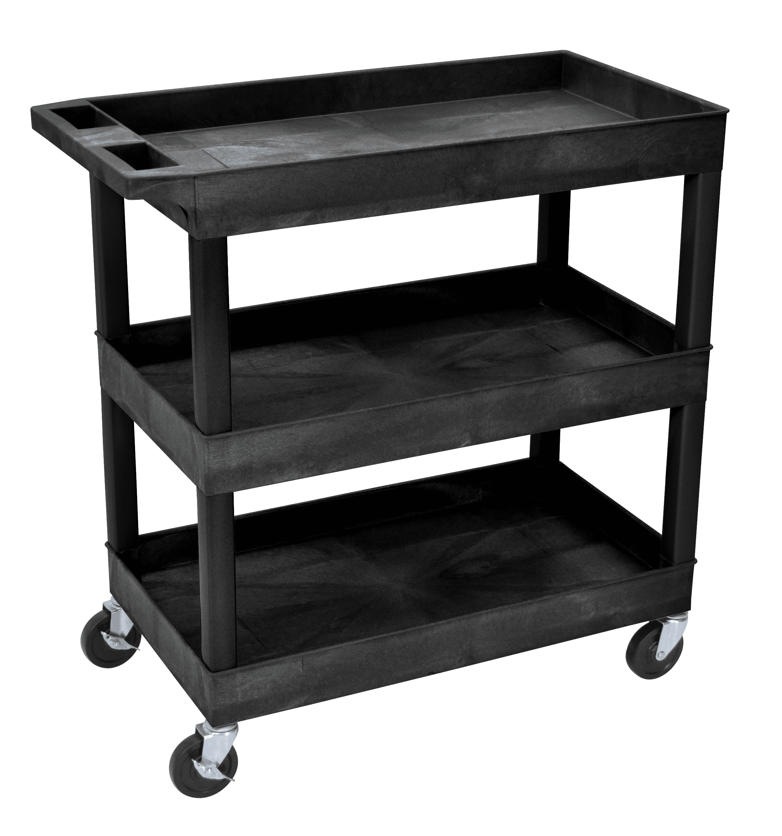 Luxor EC111-B 32″ x 18″ 3 Tub Shelf Utility Cart. Black