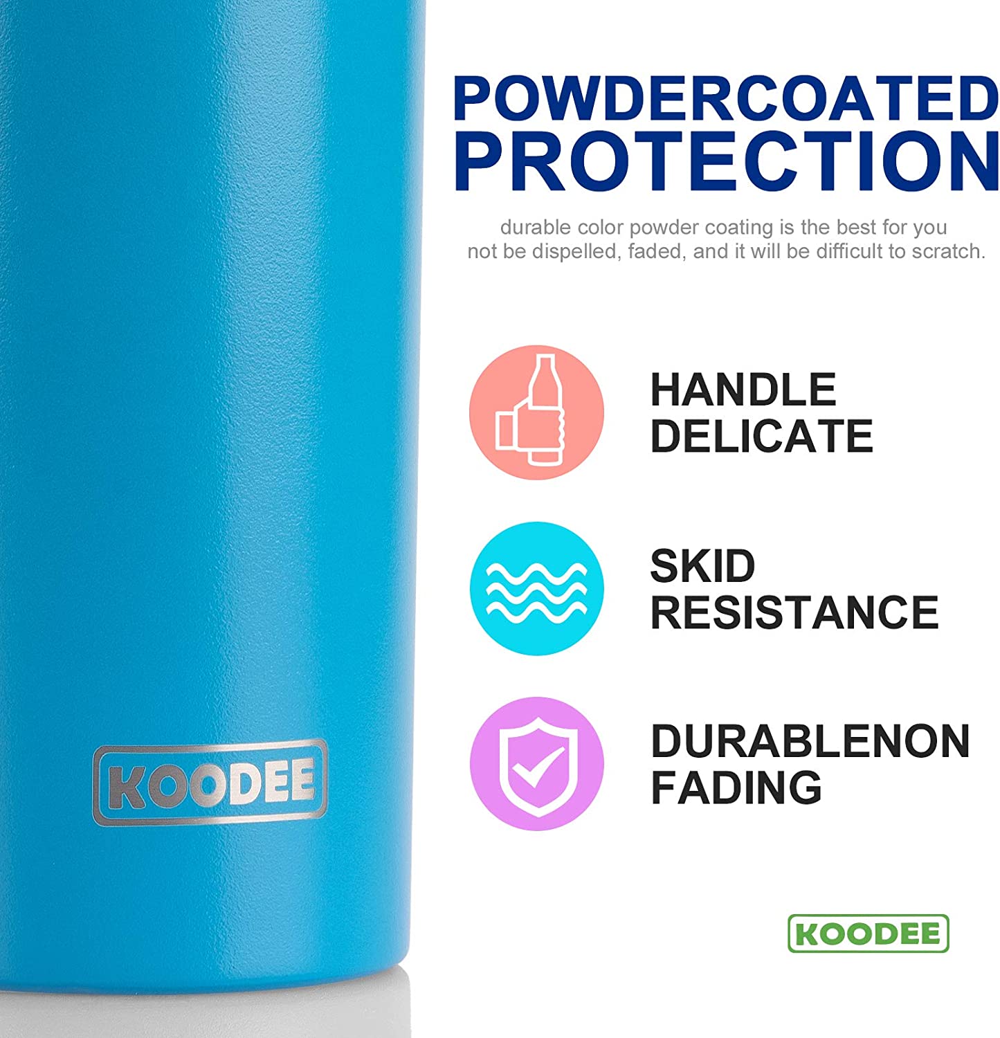 koodee 20 oz Stainless Steel Skinny Tumblers (4 Pack) Double Wall Insulated Water Tumbler Cup with Straw. Lids and Straw Brushes (Baby blue/White/Pink/Sky Blue)