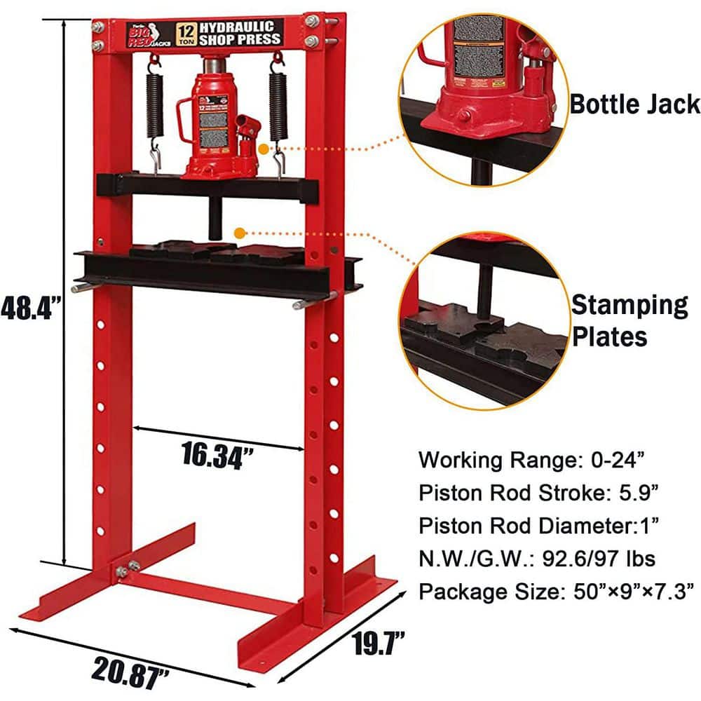 Big Red T51201 12-Ton Shop Press with Stamping Plates