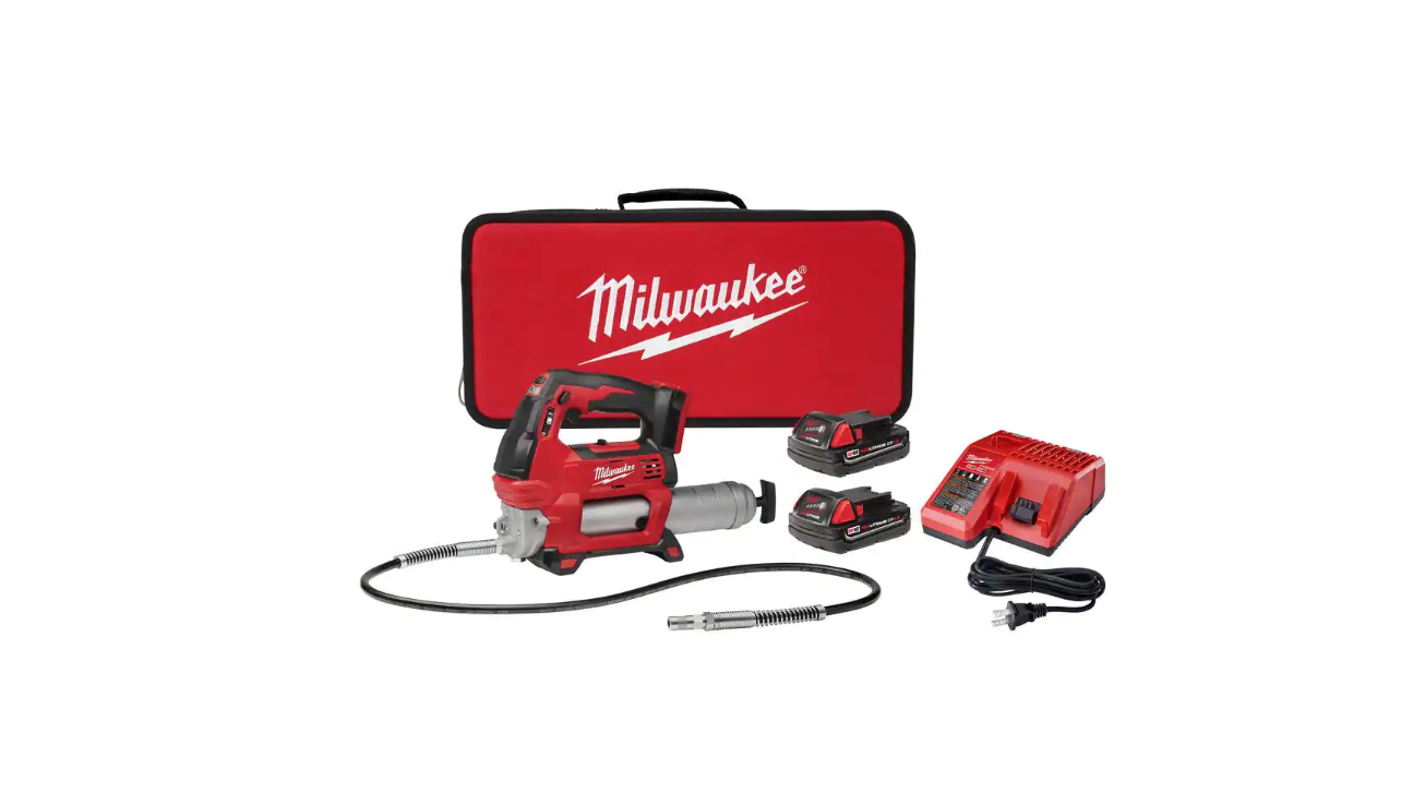 Milwaukee 2646-22CT M18 18V Lithium-Ion Cordless Grease Gun 2-Speed with (2) 1.5Ah Batteries. Charger. Tool Bag