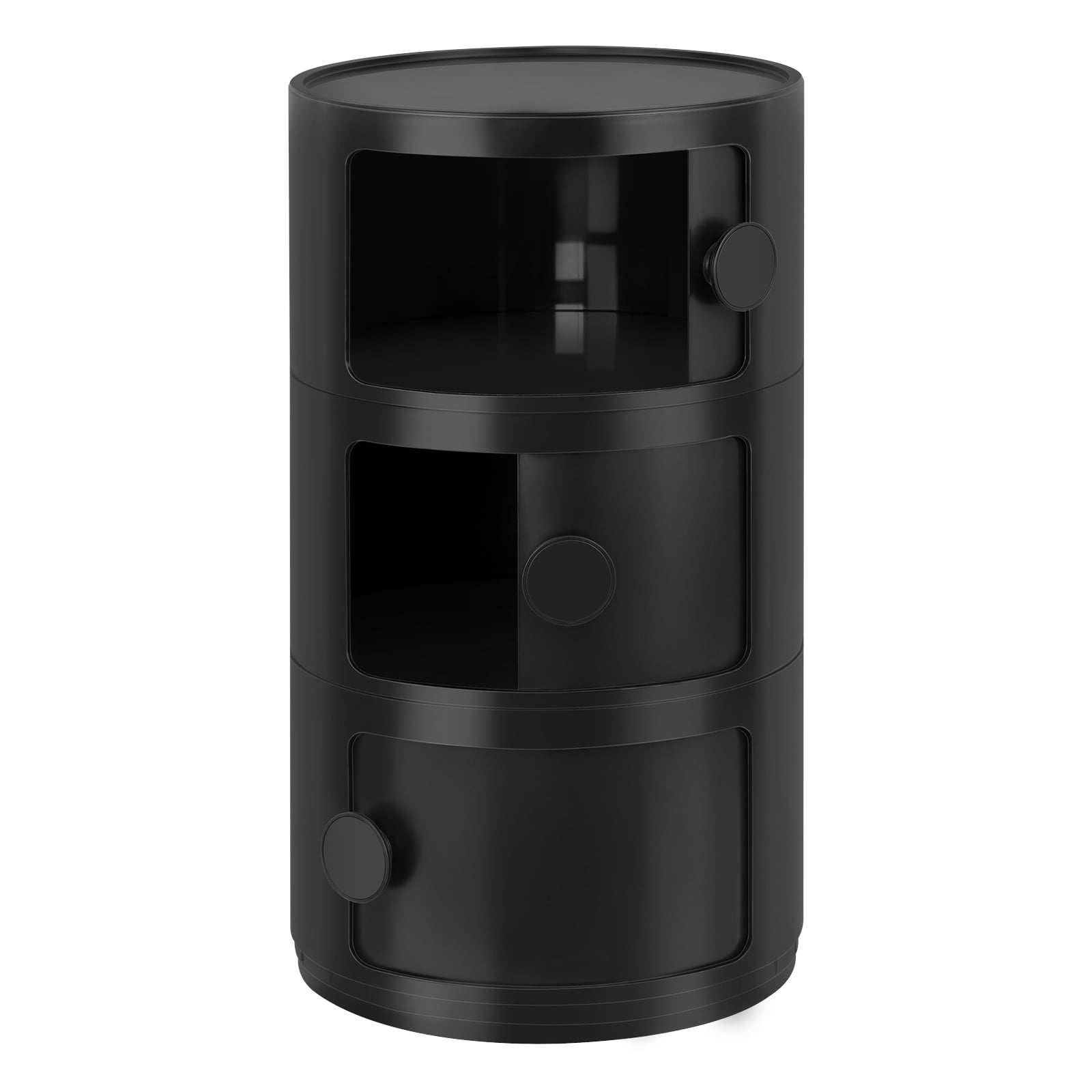 Oumilen 3 Drawer Sliding Barrel Modern Bedroom Nightstand. Black