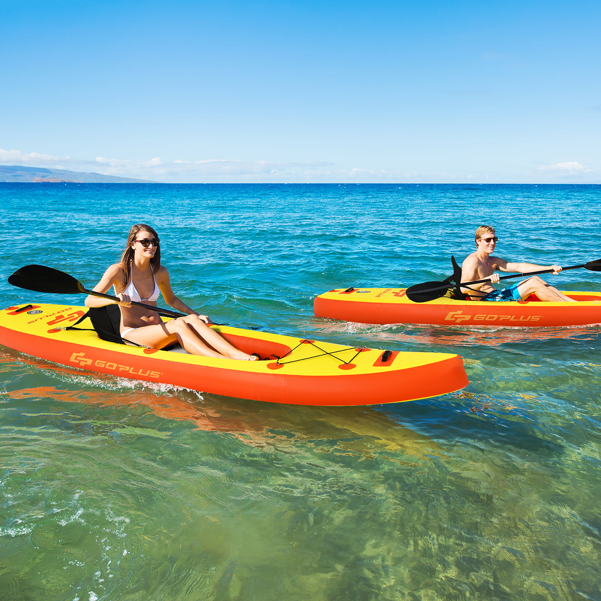 Goplus 10.8′ Inflatable Kayak Set K1 1-Person Sit-On-Top Kayak with Oars Yellow