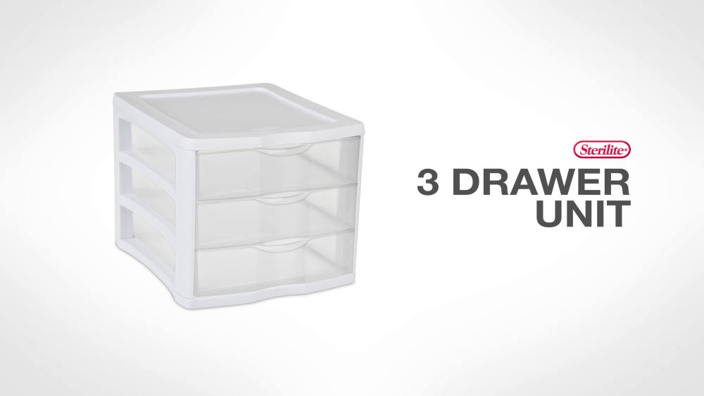 Sterilite 3 Drawer Unit Plastic. White. Set of 4