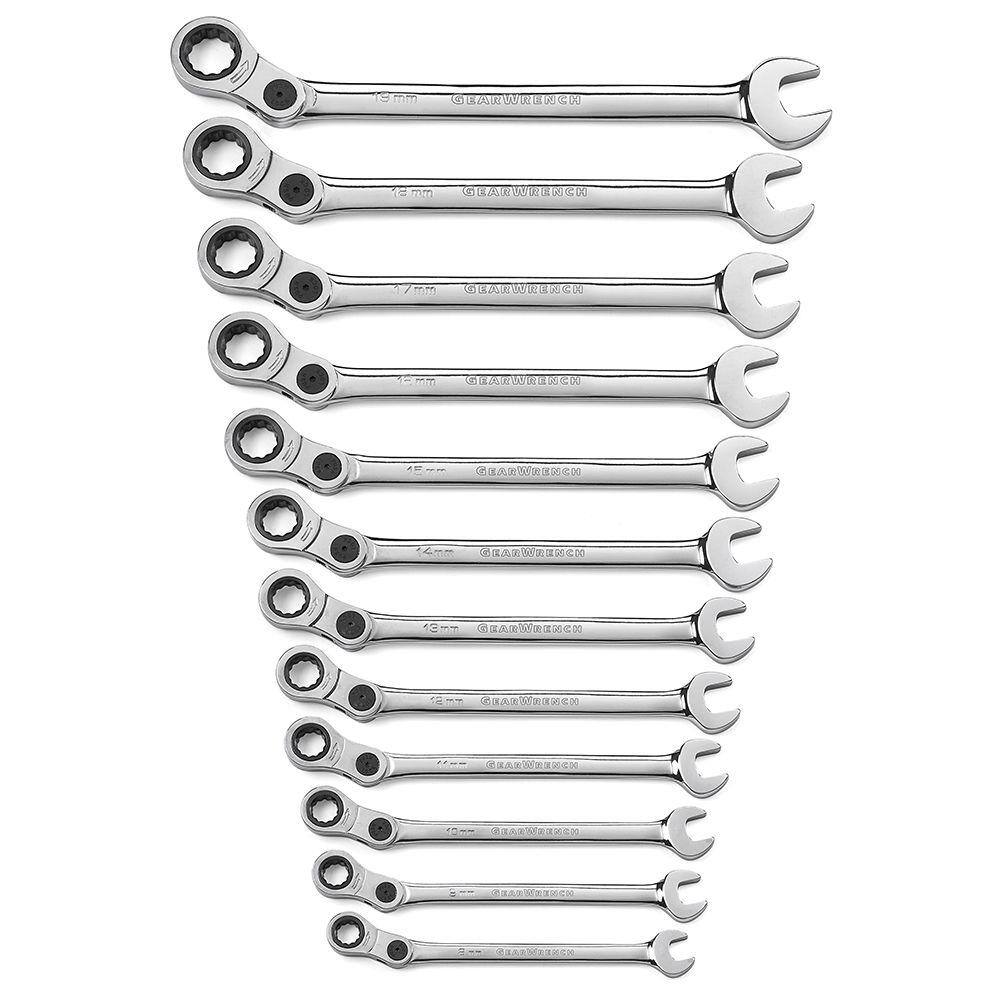 GEARWRENCH 85488 Metric 72-Tooth Indexing Combination Ratcheting Wrench Tool Set (12-Piece)