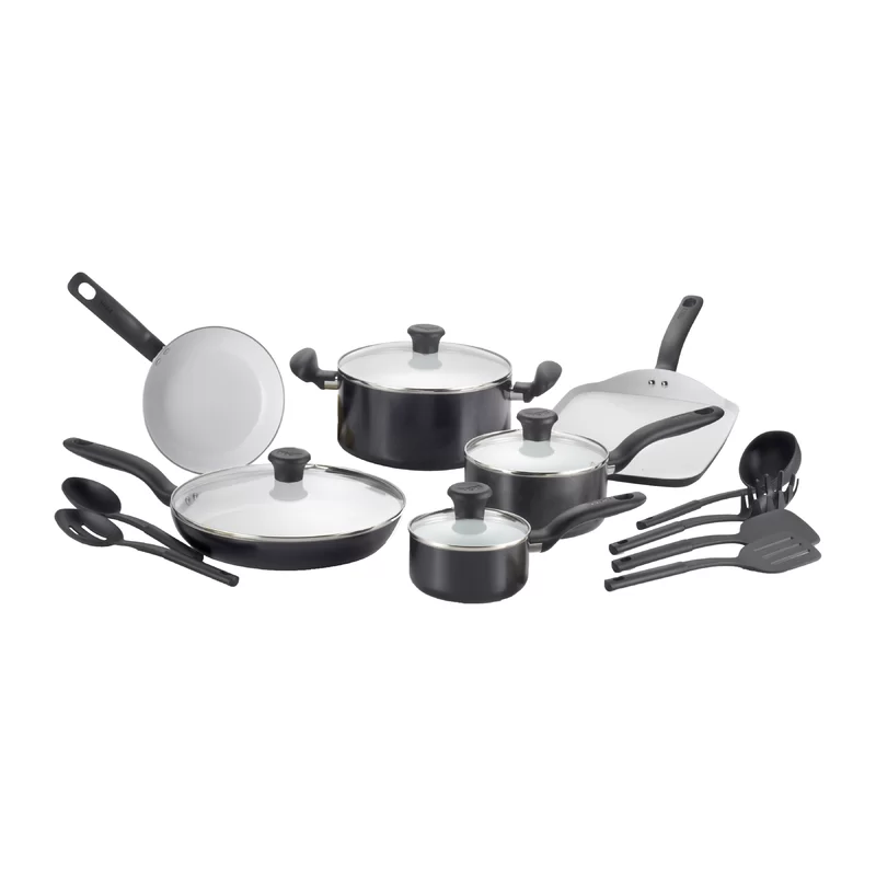 T-fal Initiatives Nonstick Aluminum Cookware Set & Cooking Utensils. 16 piece