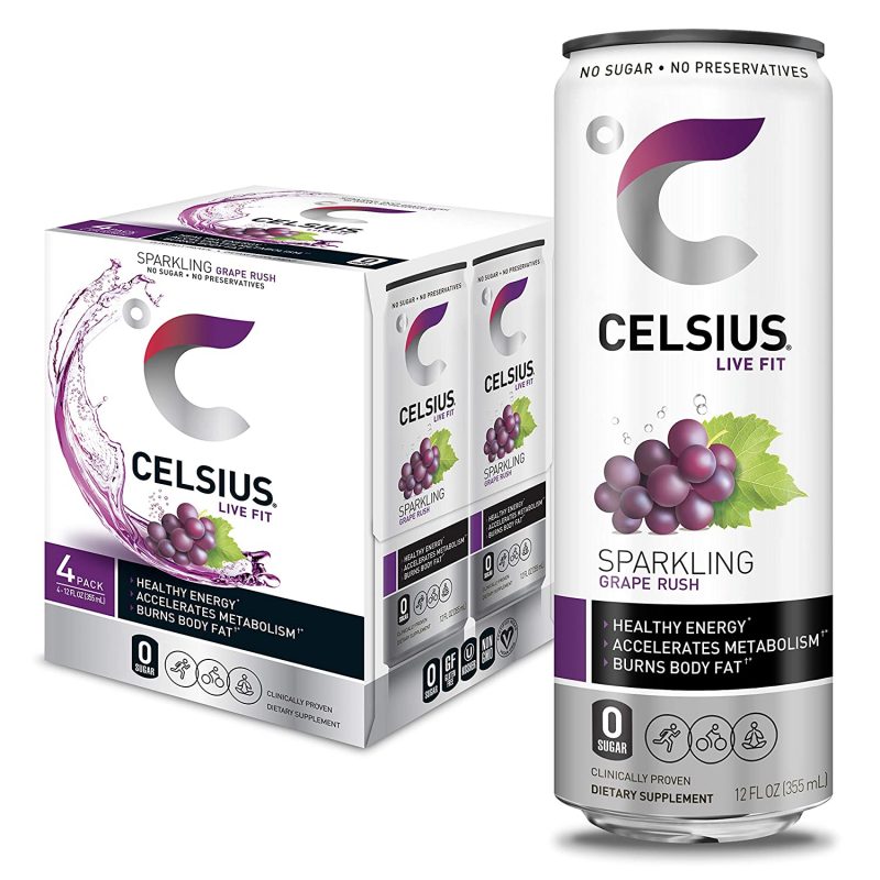 CELSIUS Sparkling Grape Rush. Fitness Energy Drink. 12 Fl Oz. Pack of 4
