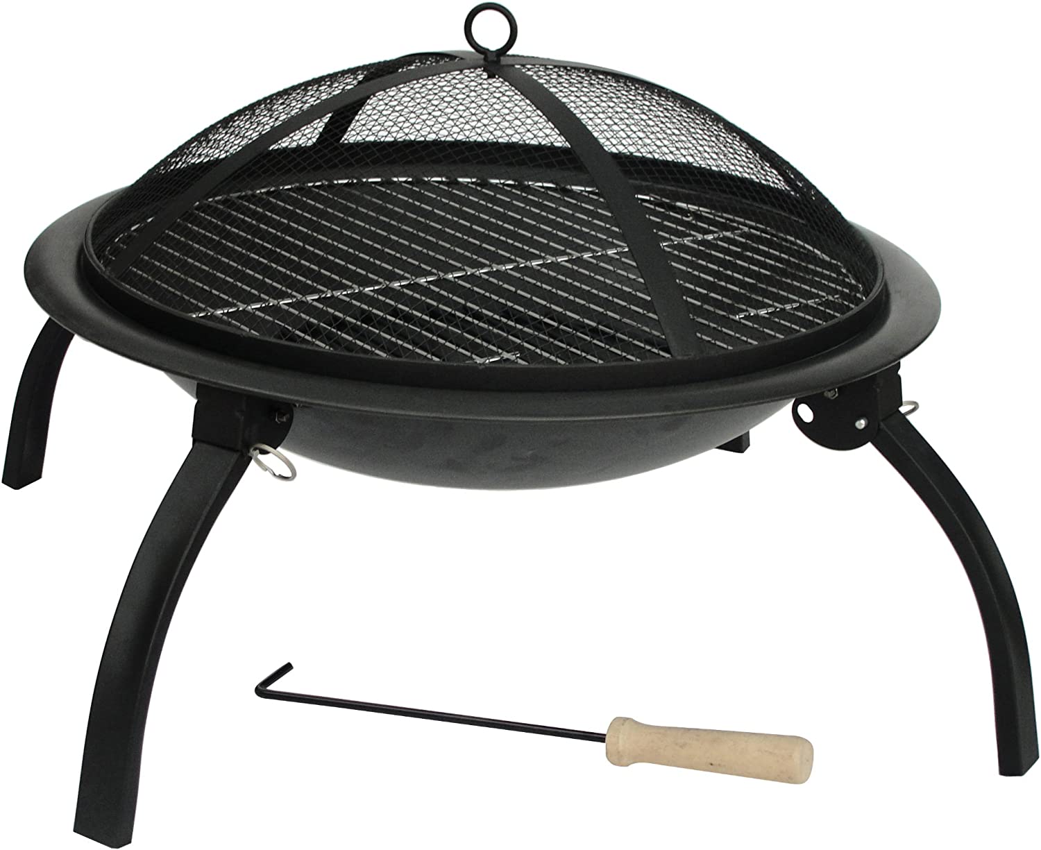 Fire Sense 60873 Fire Pit Portable Folding Round Steel with Folding Legs Wood Burning Lightweight Included Carrying Bag & Screen Lift Tool - Black - 22″
