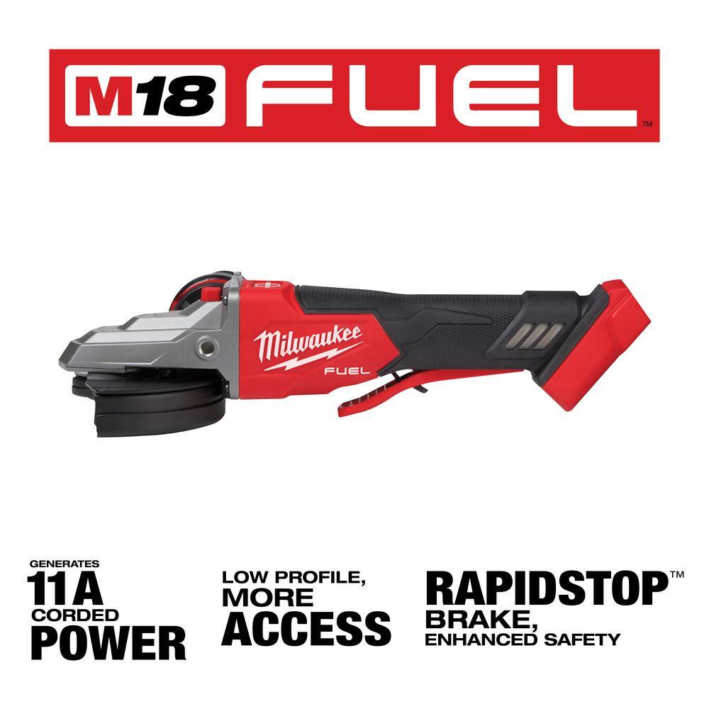 Milwaukee 2886-20 M18 FUEL 18V Lithium-Ion Brushless Cordless 5 in. Flathead Braking Grinder with Paddle Switch No-Lock (Tool-Only)