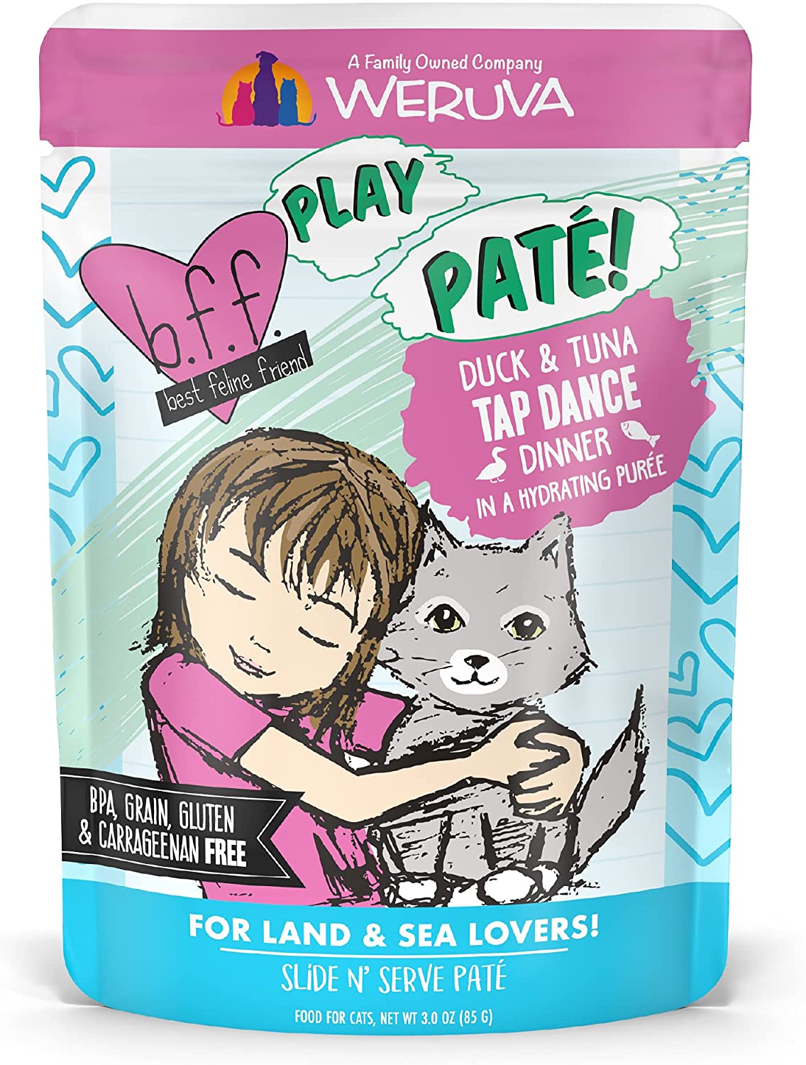 Weruva Wet Cat Food B.F.F. PLAY - Best Feline Friend Paté Lovers. Aw Yeah!. Duck & Tuna Tap Dance with Duck & Tuna. 3oz Pouch (Pack of 12)