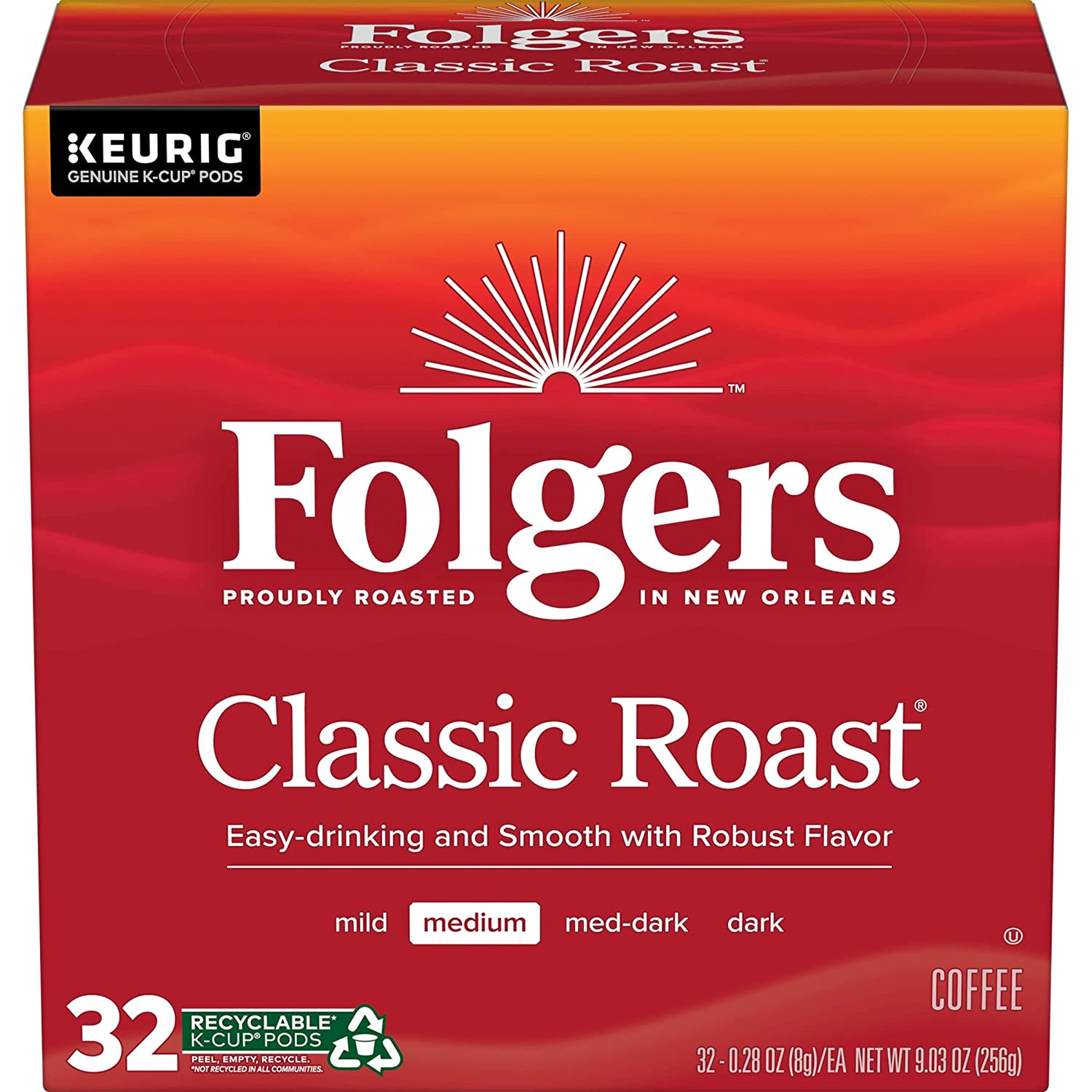 Folgers Classic Roast Medium Roast Coffee. 128 Keurig K-Cup Pods