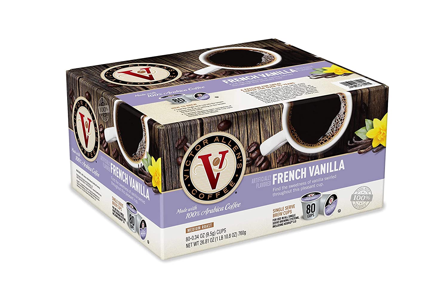Victor Allen-s Coffee French Vanilla Blend. Flavored Medium Roast. 80 Count Single Serve Coffee Pods for Keurig K-Cup Brewers