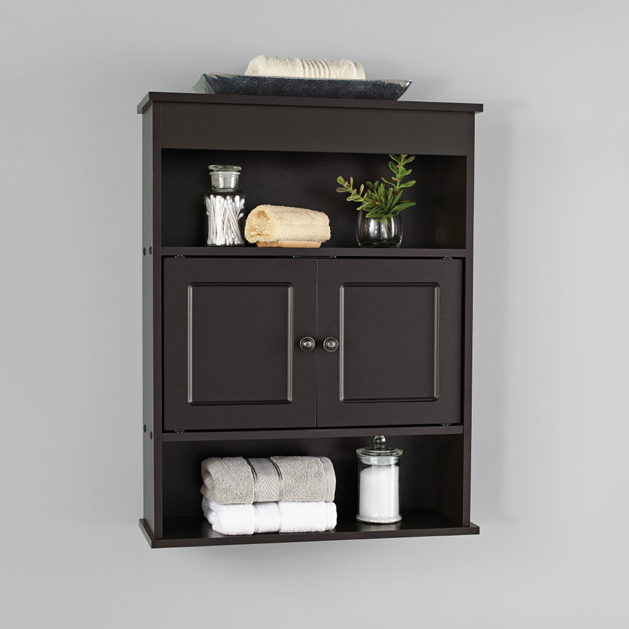 Mainstays Bathroom Wall Mounted Storage Cabinet with 2 Shelves. Espresso