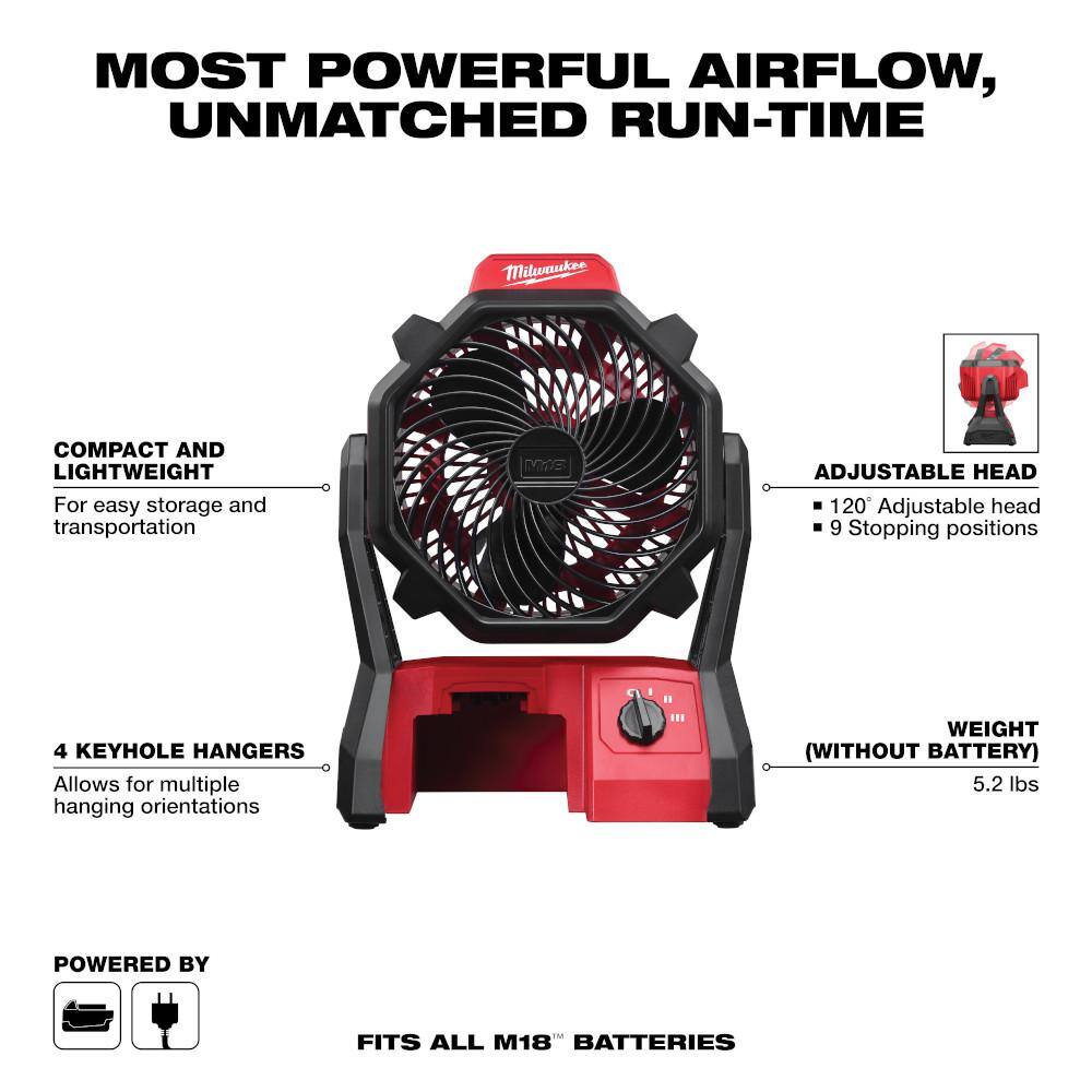Milwaukee 0886-20-48-59-1850 M18 18-Volt Lithium-Ion Cordless Jobsite Fan W/(1) 5.0Ah Battery and Charger