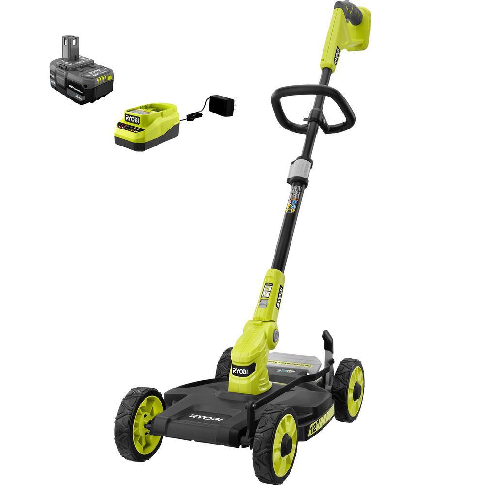 RYOBI P20160 ONE+ 18V 12 in. Cordless 3-in-1 Trim Mower with 4.0 Ah Battery and Charger