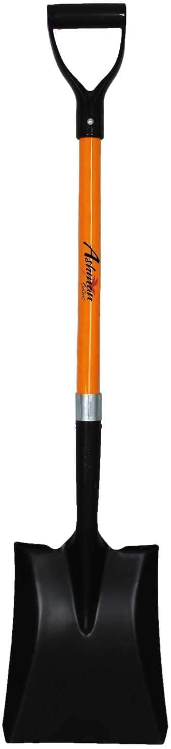 Ashman Heavy Duty Square Head Shovel or Transfer Shovel - 41 inches Long Handle – Orange Metal Shovel (1 Pack).